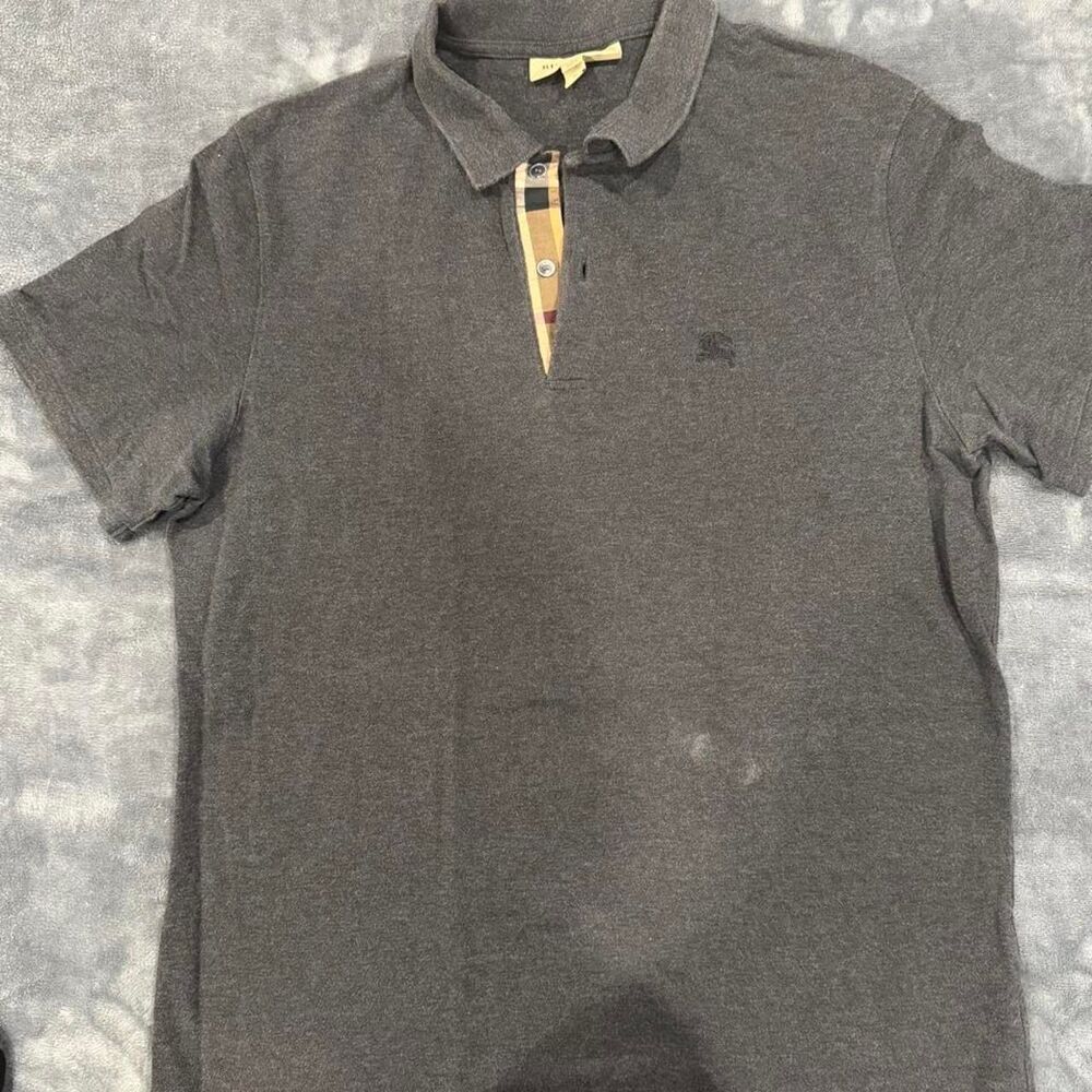 Burberry Men's Grey and Black Polo-shirts
